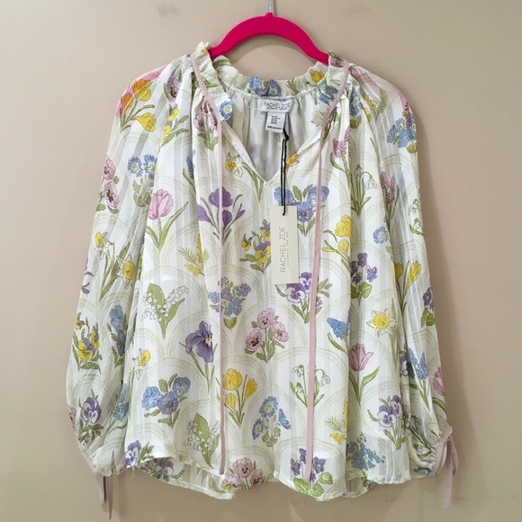 NWT Rachel Zoe Multicolor Floral garden Long Sleeved Blouse top size Xs - Picture 1 of 5